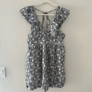 Anthropologie Blue and White Floral Mini Tunic Dress